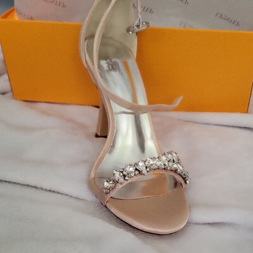 Champagne Heels with Crystal Embellishments